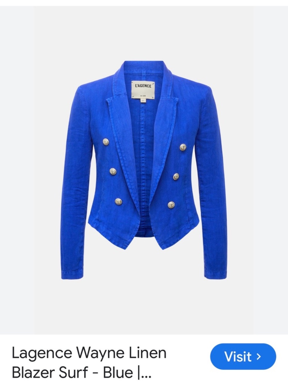 L'AGENCE Vibrant Royal Blue Linen Double-Breasted Blazer